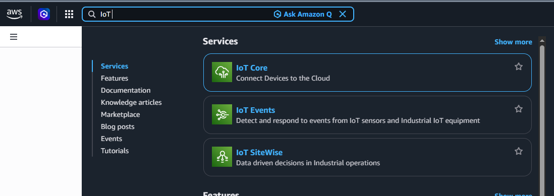 AWS IoT Core console