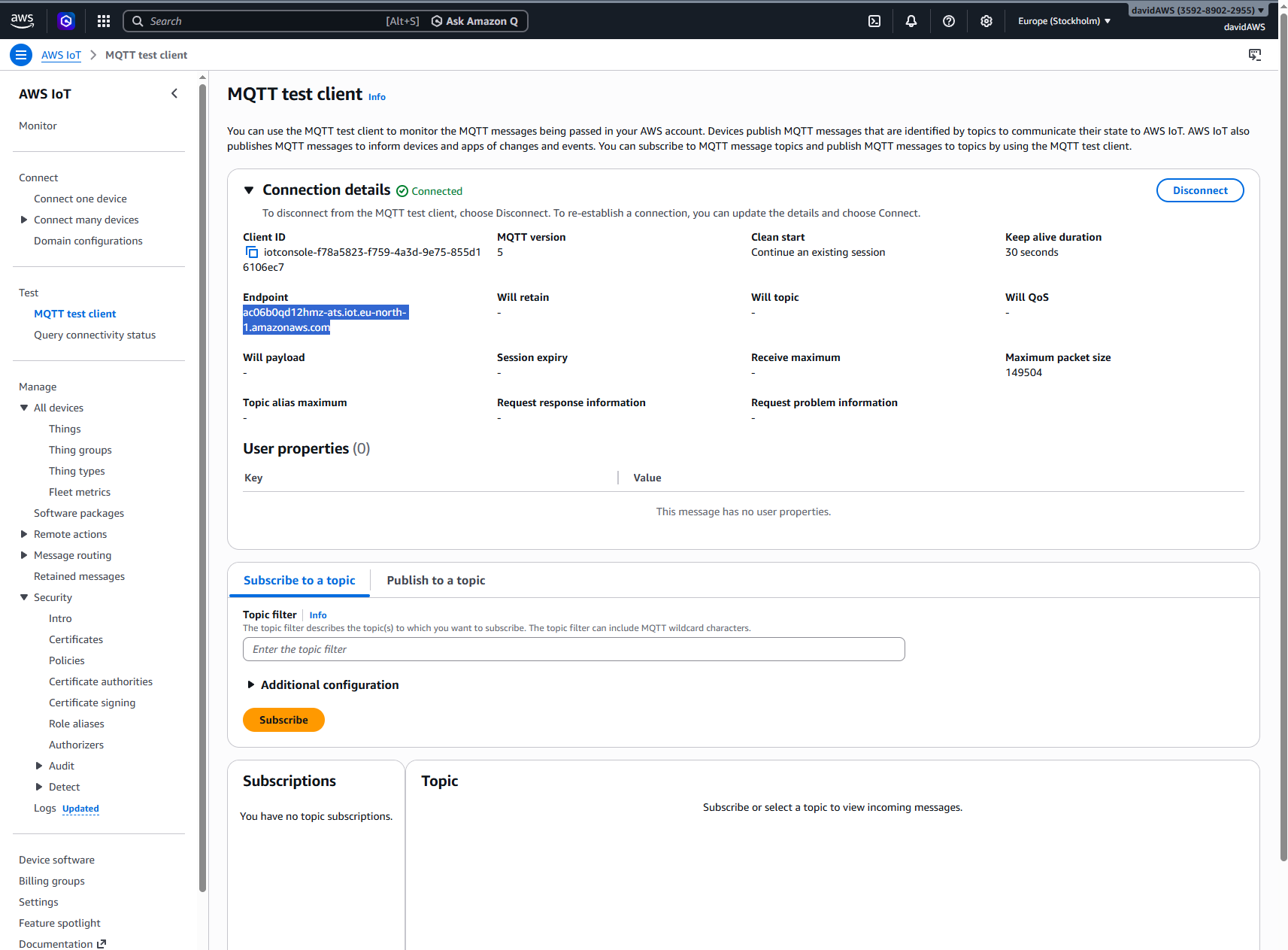 MQTT broker endpoint URL